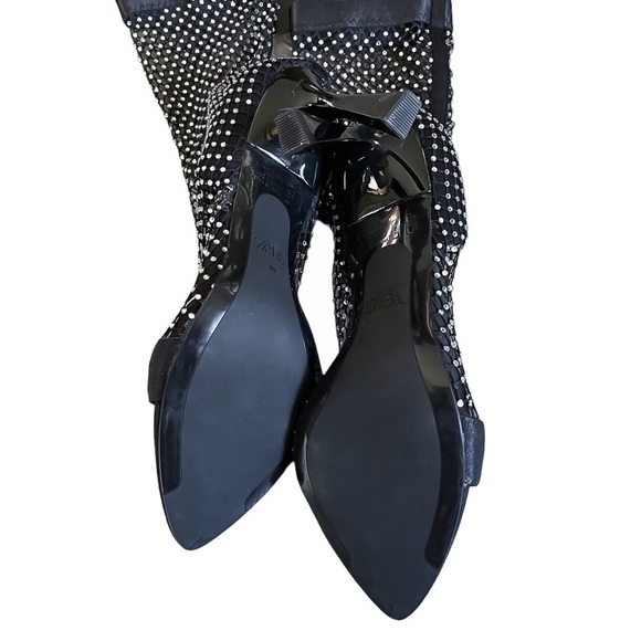 Zara Stretch Mesh Rhinestone Open Toe Stiletto Ankle Booties - Picture 13 of 14